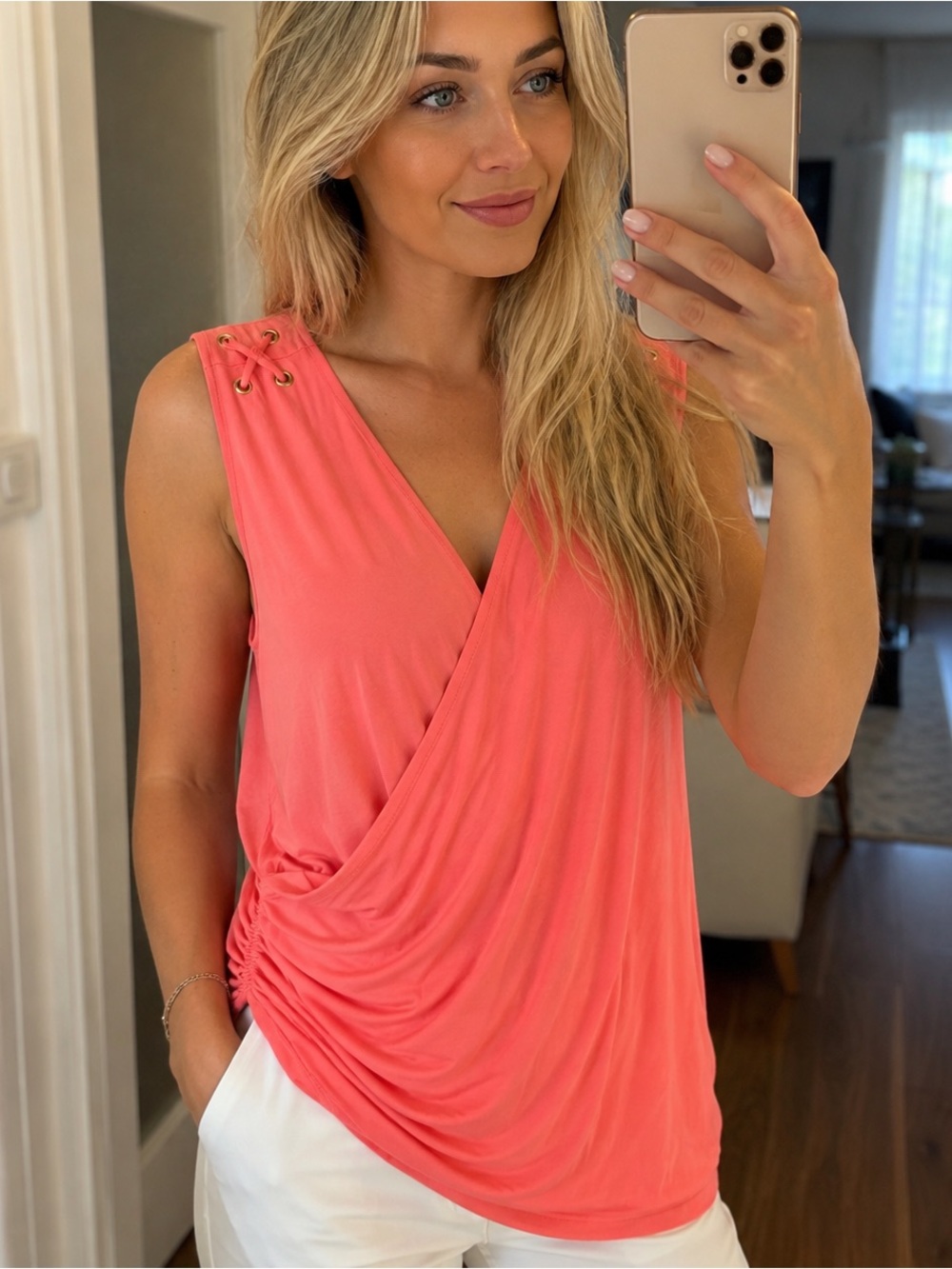New Michael Kors Coral Sleeveless Wrap Top